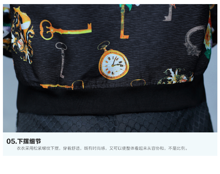 YOYO优有2015秋季新款棒球领印花长袖拉链印花修身外套V1522 黑花朵 XL