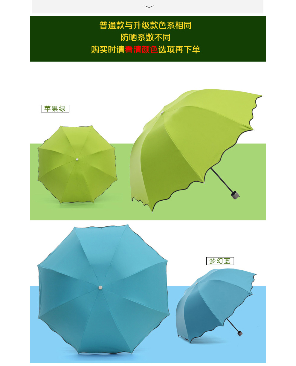 
                                        韩国遇水开花晴雨伞两用折叠创意女太阳伞防紫外线小黑伞轻巧遮阳伞防晒黑胶情人节礼物 升级加厚零透光  俏丽粉                