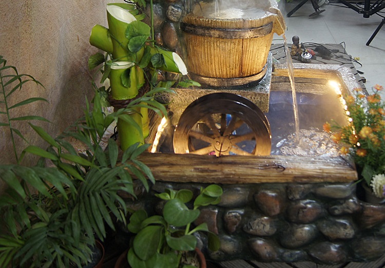 迪胜欧式流水喷泉摆件鱼池招财阳台花园家居饰品创意落地风水摆设景观 87801上座+鱼池