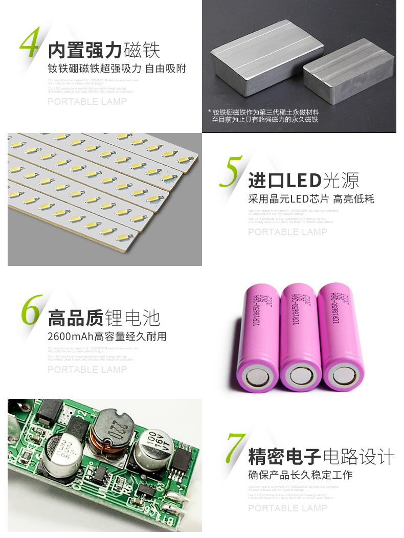 
                                        
                                                            优洋 led应急灯家用充电照明灯USB补光棒可调光带磁铁便携灯 Q8/Q8T Q8白色不带手电筒                