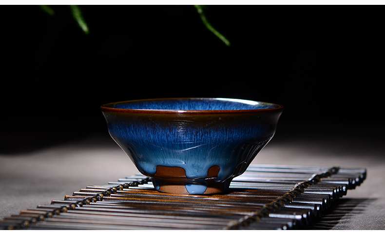 晨茗 建盏个人杯窑变蓝兔毫天目釉主人杯陶瓷茶杯普洱品茗杯小茶碗礼盒装 蓝兔毫 款式二