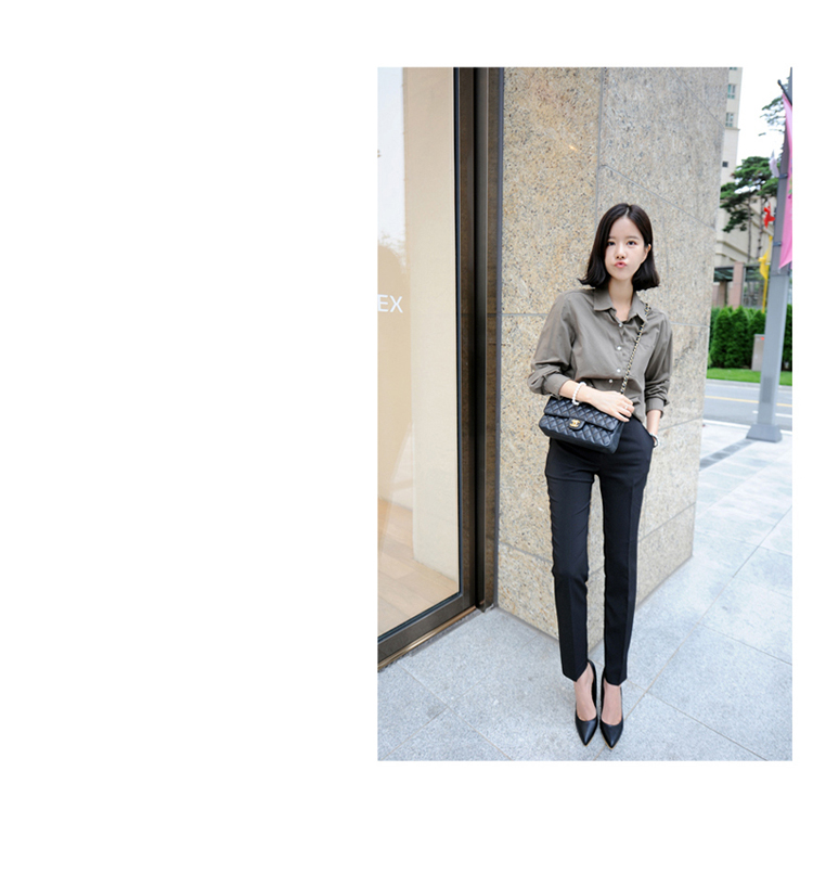 娇芳儿韩国韩版显瘦休闲裤九分长裤西裤女职业小脚铅笔裤高腰西装裤 黑色 XL