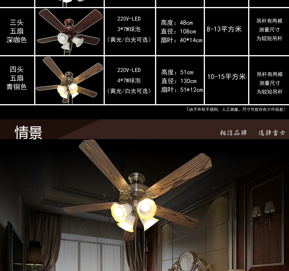 雷士照明（NVC）风扇灯吊扇灯木叶餐厅客厅遥控电扇灯 42英寸白色