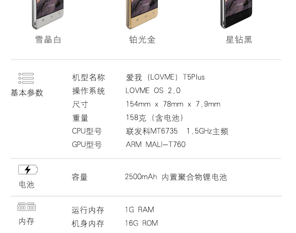 爱我（LOVME）魅影T5 Plus 移动4G智能手机 蓝宝石金属版 双卡双待 铂光金