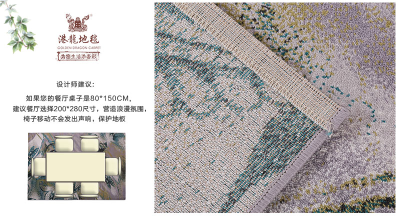 港龙地毯 幻彩 卧室茶几地毯客厅现代简约沙发床边地毯飘窗大地毯 9425LG 80*120cm