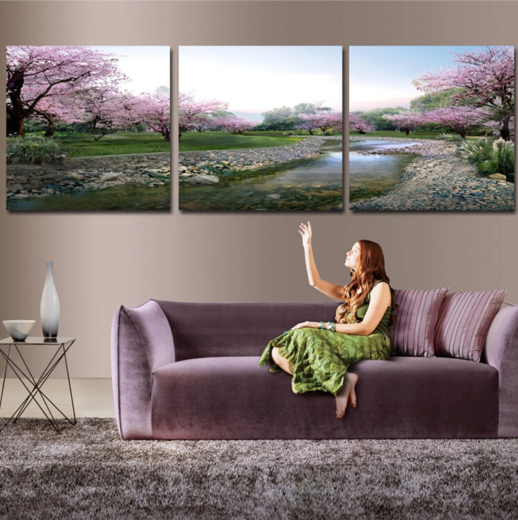 
                                                                                恋之屋   客厅现代简约装饰画风景画冰晶画 卧室壁画无框画三联挂画墙画 秋景 黄金大道 80*80 25MM冰晶玻璃面                