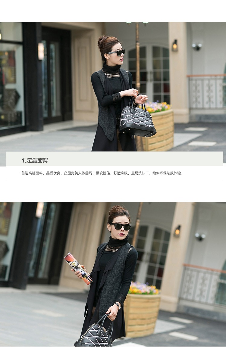 吉禾伊嘉中老年新款春装女士假两件套2015女装宽松上衣马甲背心时尚妈妈装 灰色 M
