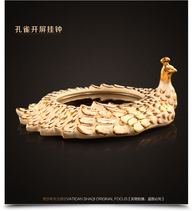 
                                        梵莎奇欧式奢华挂钟客厅时钟静音大 号创意复古陶瓷孔雀石英钟表 孔雀款                