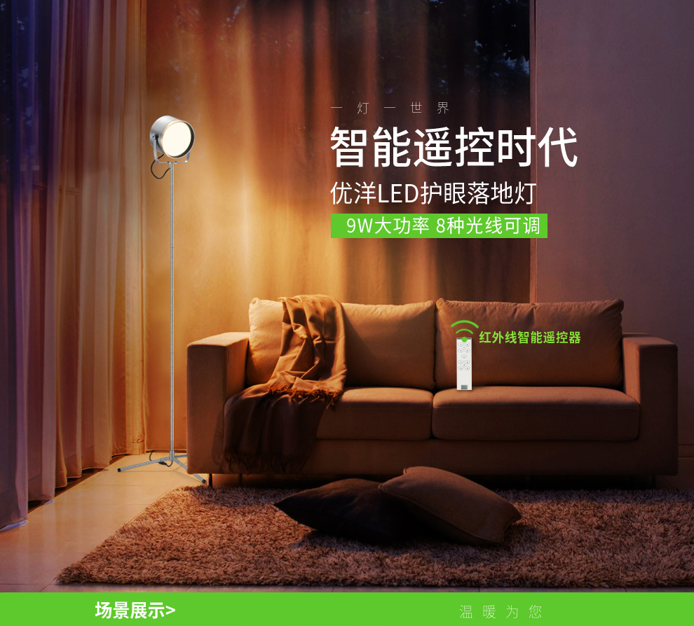 
                                        优洋LED 遥控落地灯 创意客厅卧室书房灯 现代简约欧式落地台灯 银色                