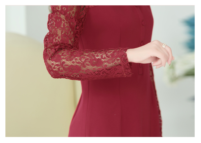 女人镜 2015冬装新款蕾丝修身连衣裙#F6109 红色 XL