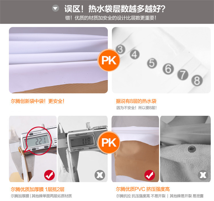 尔腾 大号 已注水 防爆充电热水袋 暖水袋 暖手宝 暖脚宝 暖宝宝 电暖袋 紫色(已注水)