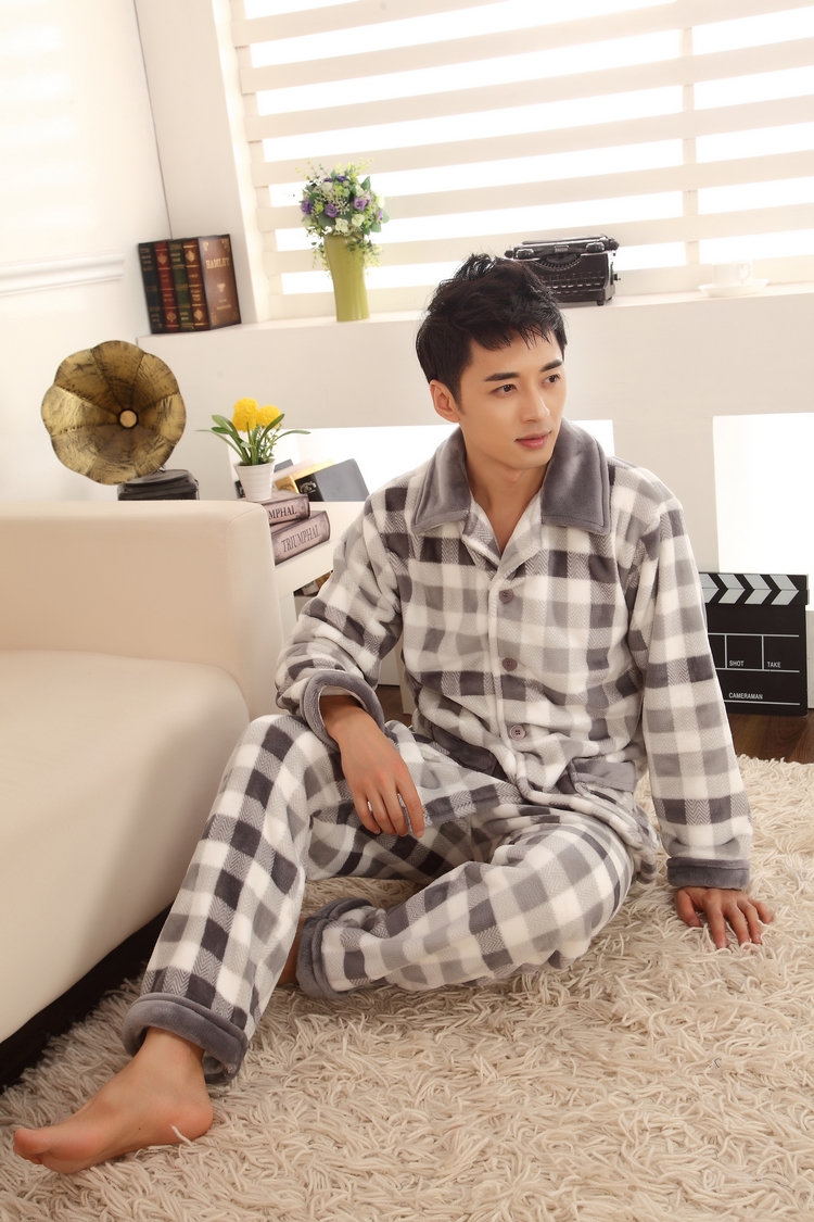 卡欧澜 超帅男士格子睡衣秋冬男款加厚加大码睡衣时尚