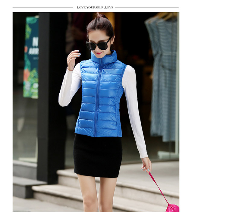 乔媞2015新款无袖羽绒服女轻薄马甲立领简约 修身显瘦背心时尚百搭加大码外套 酒红色 XL