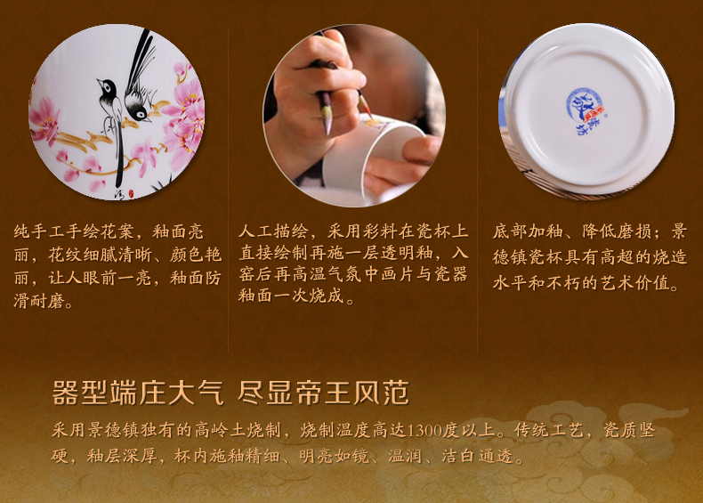
                                        【敬瓷坊】景德镇骨瓷茶杯 手绘陶瓷杯子 带盖 泡茶杯绿茶杯 办公杯 会议杯 大容量水杯 竹报平安                