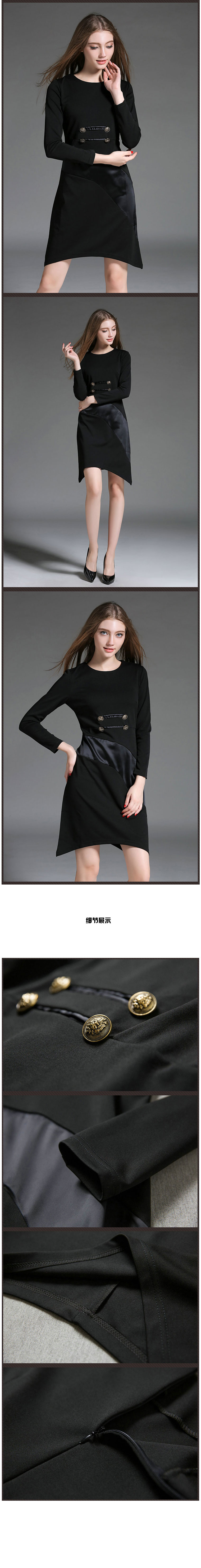 伊莎唐女装2015秋冬季欧美大牌金扣双排扣连衣裙 黑色 s