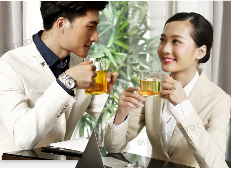 【618同价】尚明耐热玻璃杯 不锈钢过滤带盖泡茶杯 隔热玻璃茶杯 带把办公水杯 透明把柄500毫升