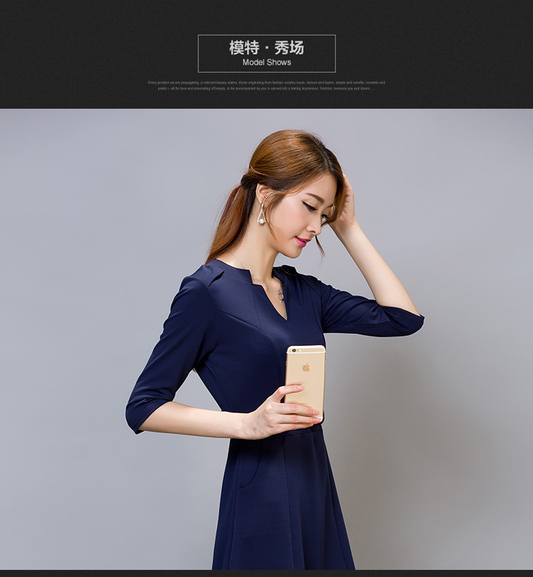 美丽帮派2015秋装新款时尚修身ol气质职业连衣裙1040 藏青色 S