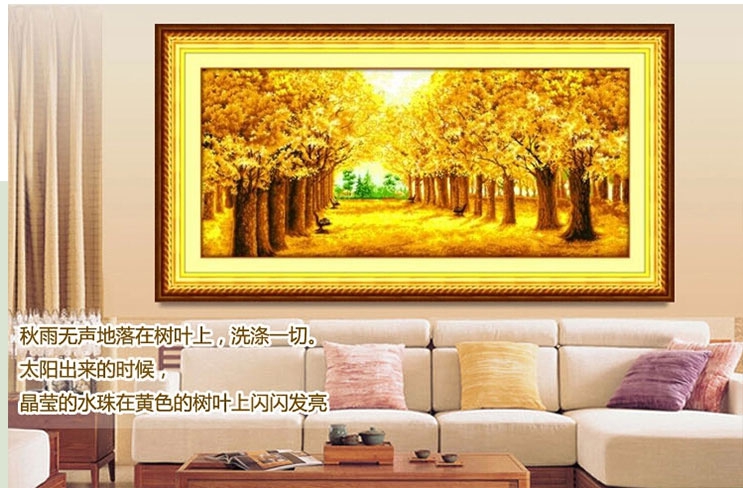 
                                        千思梦妍钻石画黄金满地大幅全景贴钻十字绣圆砖客厅大画                