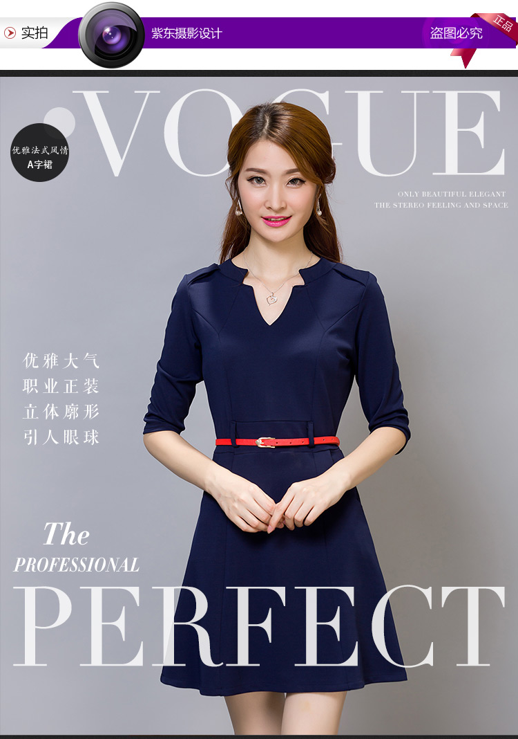 美丽帮派2015秋装新款时尚修身ol气质职业连衣裙1040 藏青色 S