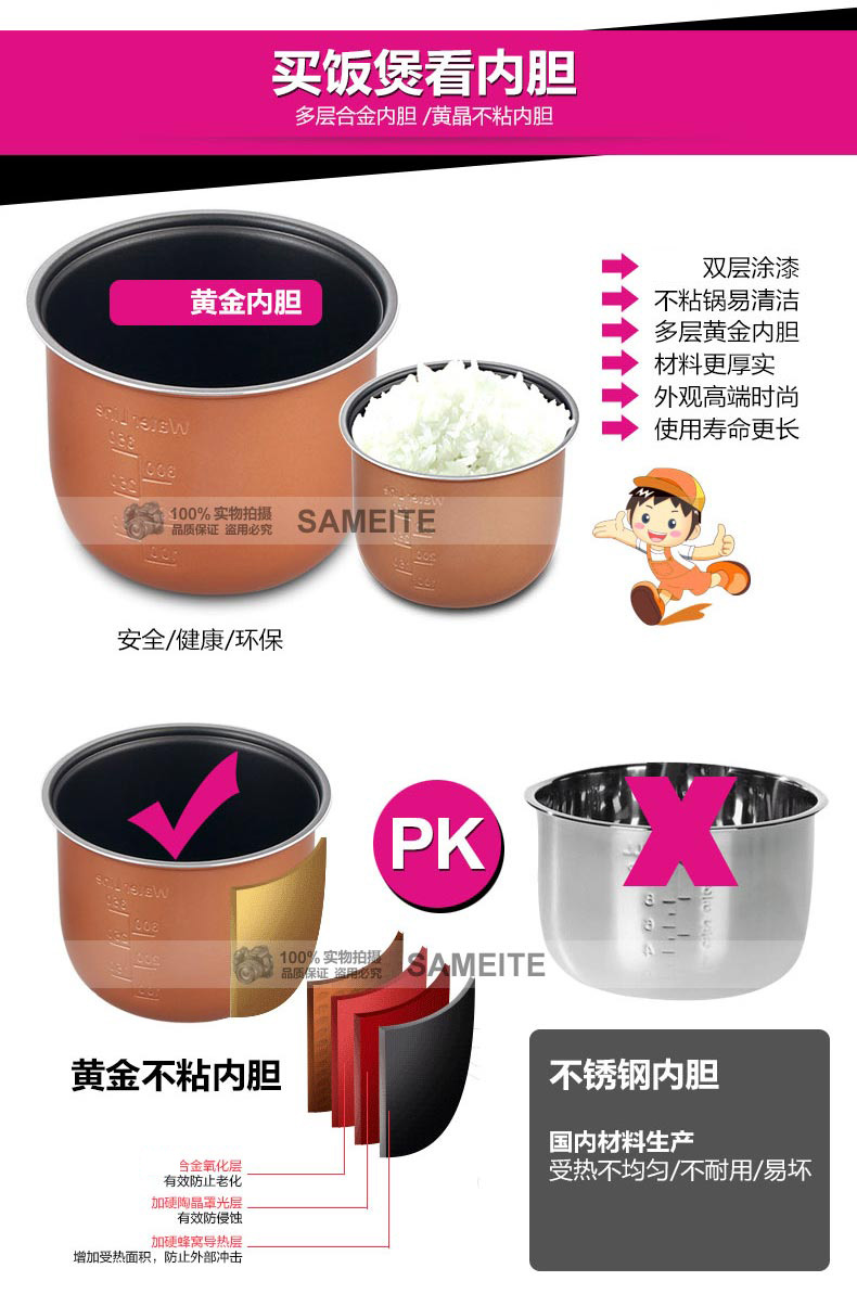 萨美特机械版迷你电饭煲 家用小电饭锅提锅 1.6L 机械款 黑色