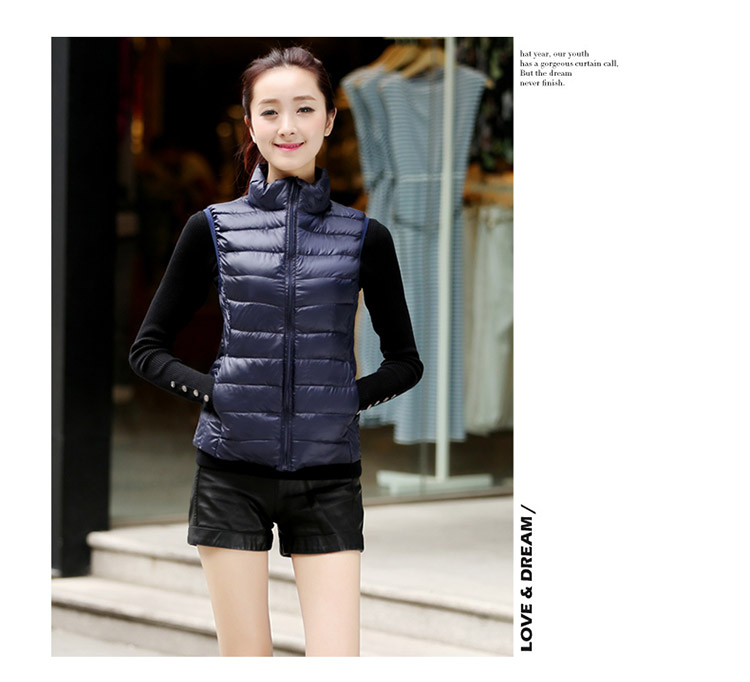 乔媞2015新款无袖羽绒服女轻薄马甲立领简约 修身显瘦背心时尚百搭加大码外套 酒红色 XL