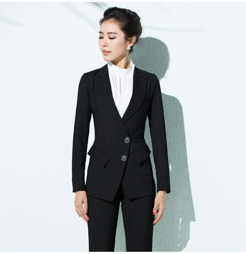 轻奢时尚品牌女装 诺威珂2015秋冬新款长袖修身女士正装裤西装职业女装套 黑西装+黑西裤 S