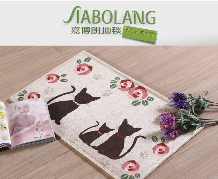 嘉博朗 卡通小猫进门地垫 防滑脚垫子地垫门垫 米色 50cm*80cm(一条装)