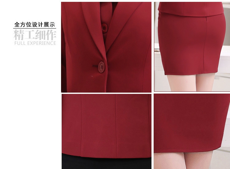 女款职业商务套装修身西服 衬衫 马甲 套裤 套裙 五件套西装正装工作服 红色五件套 L
