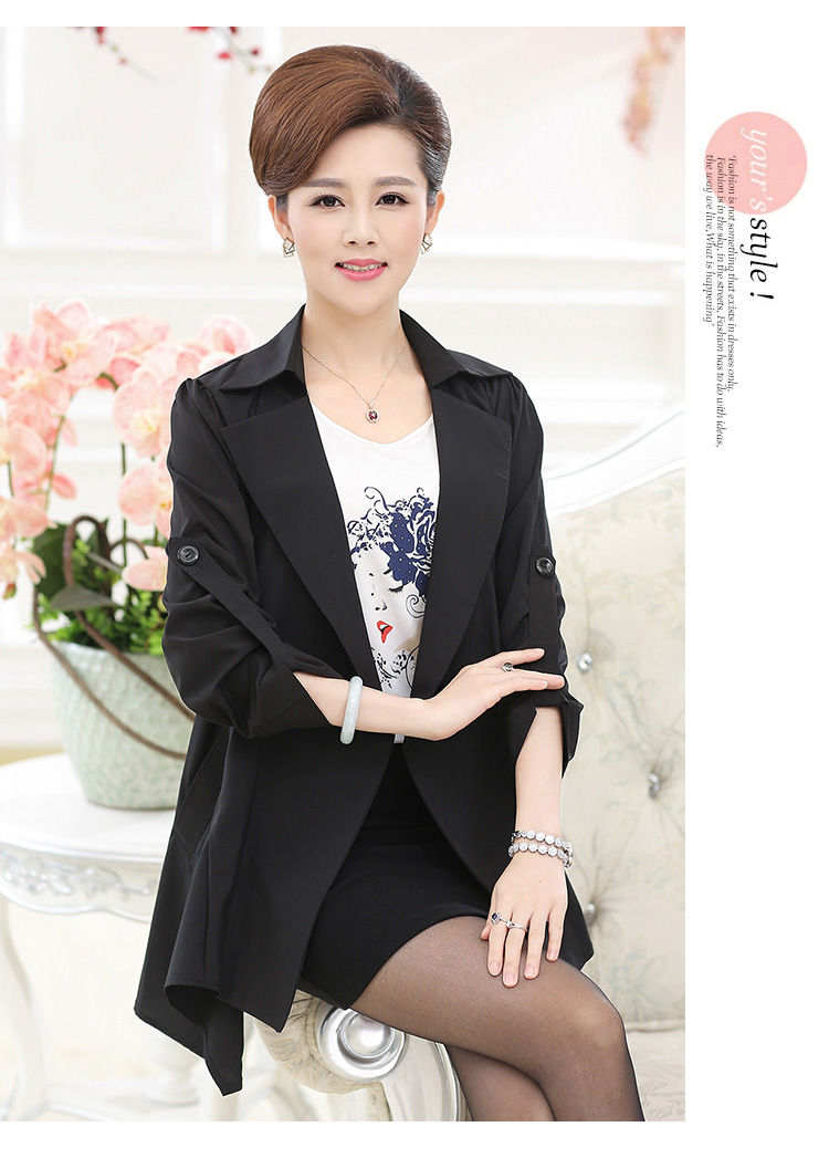 胖织缘福韩版新款妈妈装秋冬装中长款风衣中老年女装外套上衣女 黑色 XXXL