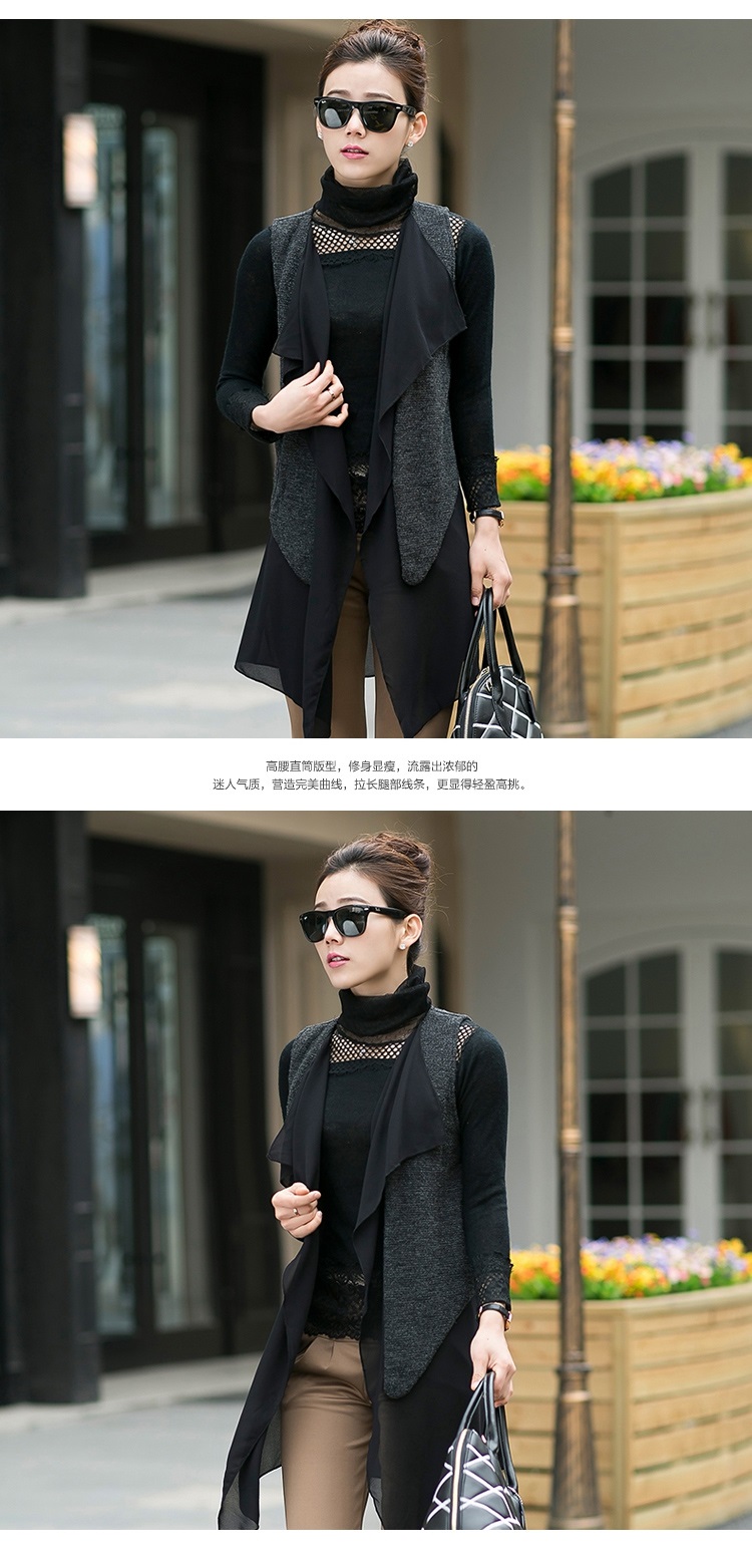吉禾伊嘉中老年新款春装女士假两件套2015女装宽松上衣马甲背心时尚妈妈装 灰色 M