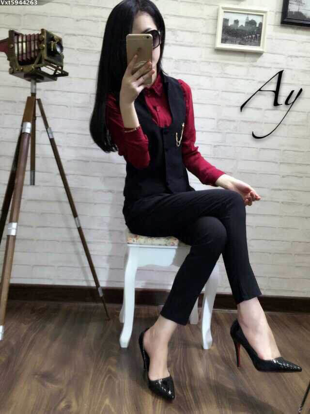 布咪朵2015新款女装时尚修身马甲高腰长裤套装1349T443B 黑色 S