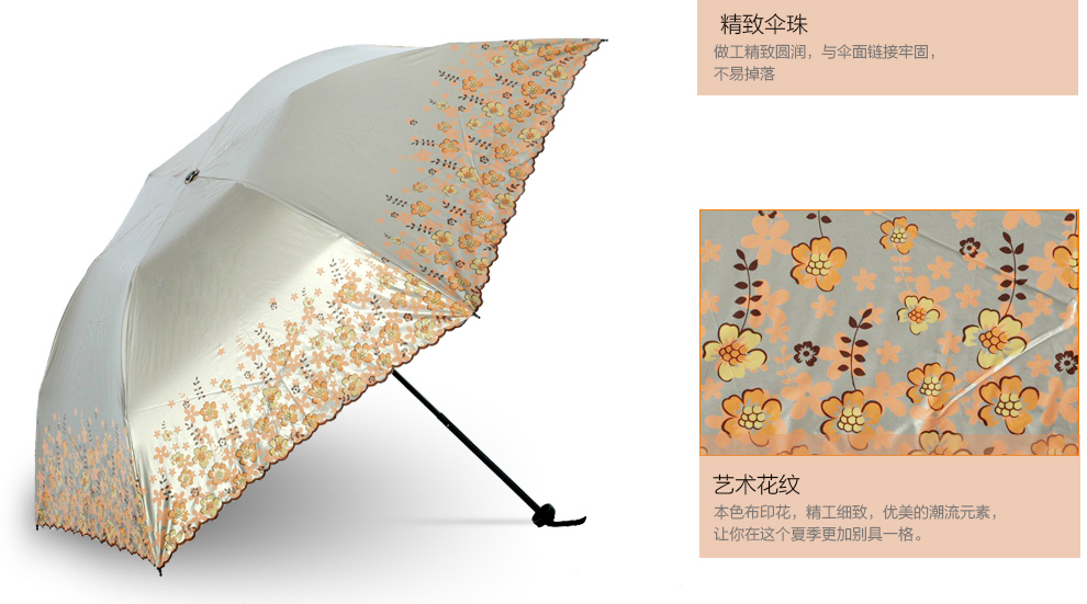 上海故事超轻遮阳伞夏季女士防紫外线黑胶太阳伞时尚折叠晴雨伞科技碳纤维伞骨超轻 仅125克 巴格卡其