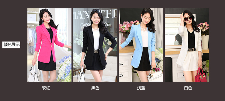 百约 2015秋装新款韩版纯色修身外套女时尚显瘦翻领长袖小西装 玫红 XXL