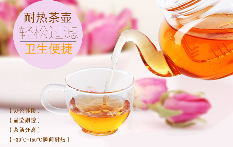 云品家居 耐热玻璃茶壶 玻璃茶具套装 花茶壶套装茶壶 过滤 玻璃 YP-600壶4把杯圆座竹盘