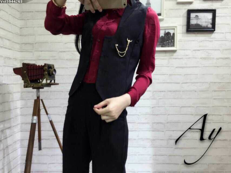 布咪朵2015新款女装时尚修身马甲高腰长裤套装1349T443B 黑色 S