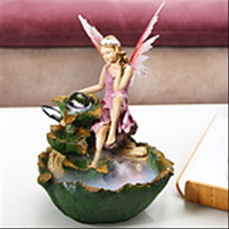 迪胜开业礼品树脂假山喷泉流水工艺品风水轮鱼缸加湿器创意风水大摆件 双雾假山配底座