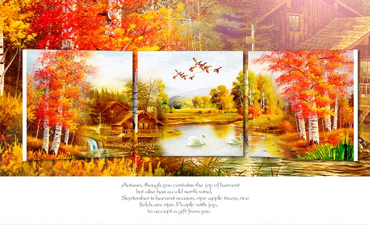 
                                                                                恋之屋   客厅现代简约装饰画风景画冰晶画 卧室壁画无框画三联挂画墙画 秋景 黄金大道 80*80 25MM冰晶玻璃面                