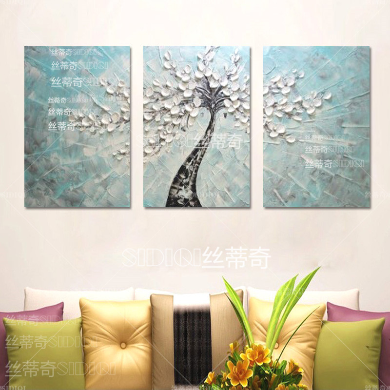 
                                        丝蒂奇SIDIQI欧式客厅沙发背景墙油画 现代抽象画时尚家居创意装饰画酒店挂画 吉祥树 三联组合 50*70                