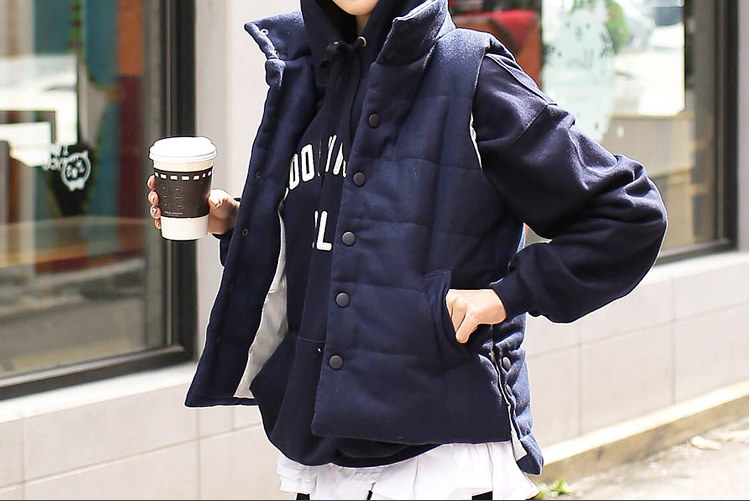 女王衣珊2015秋呢子马甲休闲百搭立领保暖毛呢外套马夹棉服女棉衣 灰色 XL