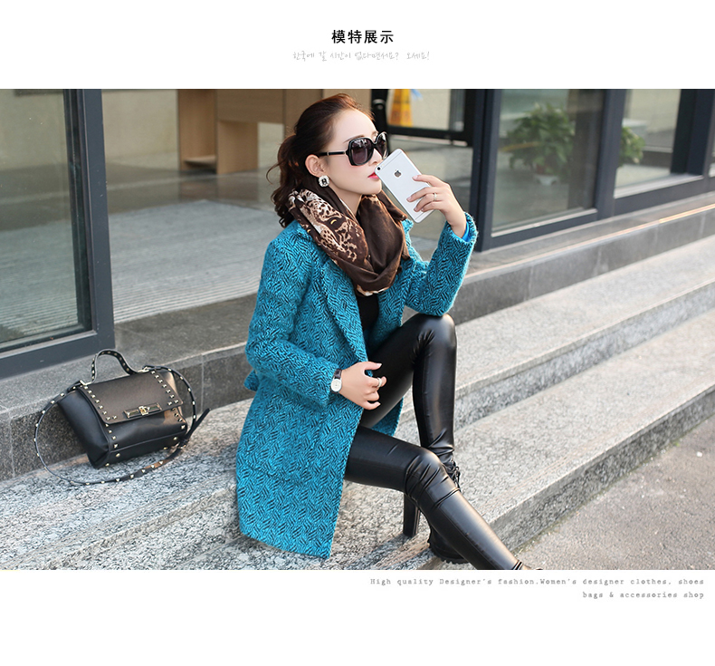 斐曼诗 2015秋冬新款呢子大衣中长款毛呢外套女 910 蓝色 L