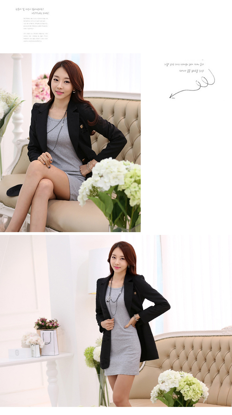 芭梵缇 2015秋装新款小西装女外套中长款大码修身显瘦长袖西服女装 橘粉色 M