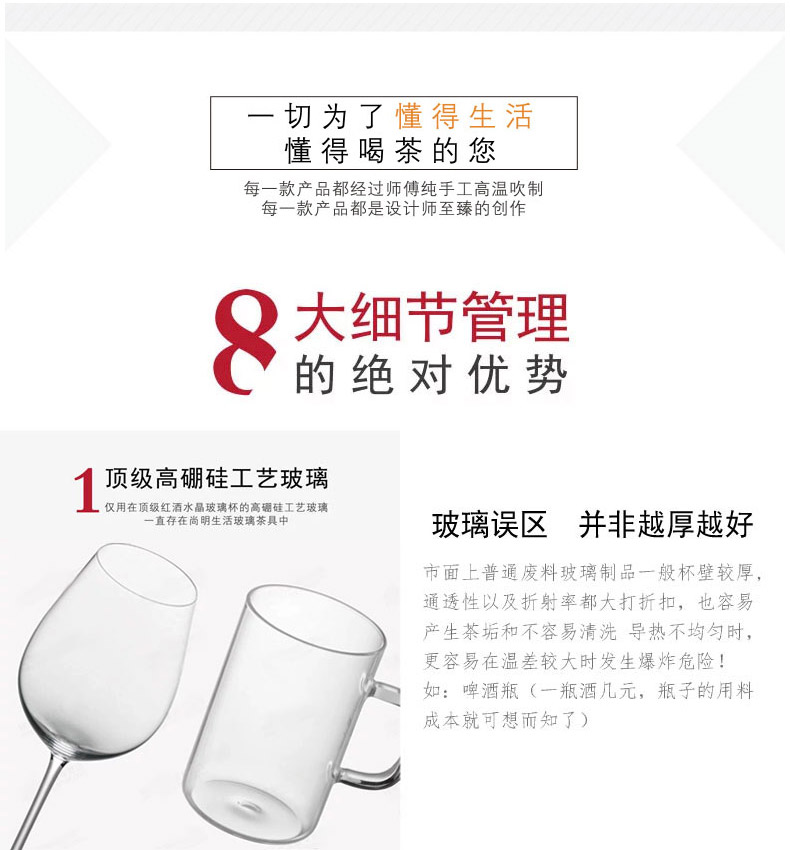 【618同价】尚明耐热玻璃杯 不锈钢过滤带盖泡茶杯 隔热玻璃茶杯 带把办公水杯 透明把柄500毫升