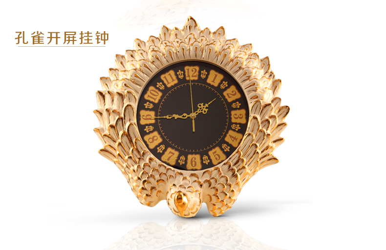 
                                        梵莎奇欧式奢华挂钟客厅时钟静音大 号创意复古陶瓷孔雀石英钟表 孔雀款                