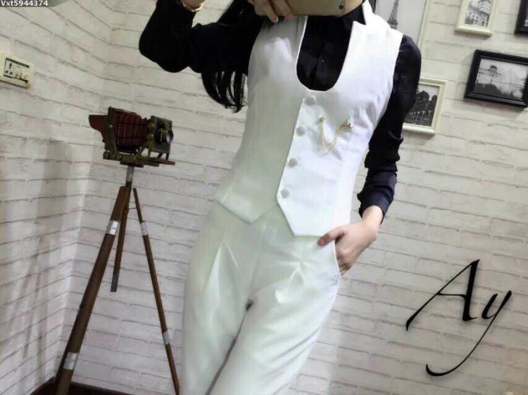 布咪朵2015新款女装时尚修身马甲高腰长裤套装1349T443B 黑色 S