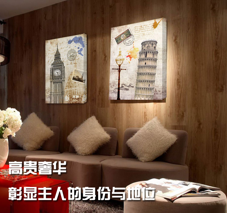 
                                        必画 中画家居 建筑无框画餐厅装饰画客厅现卧室壁画咖啡厅酒吧墙画挂画复古无框画四联幅 一套四幅 9mm厚布纹膜 40*60cm                