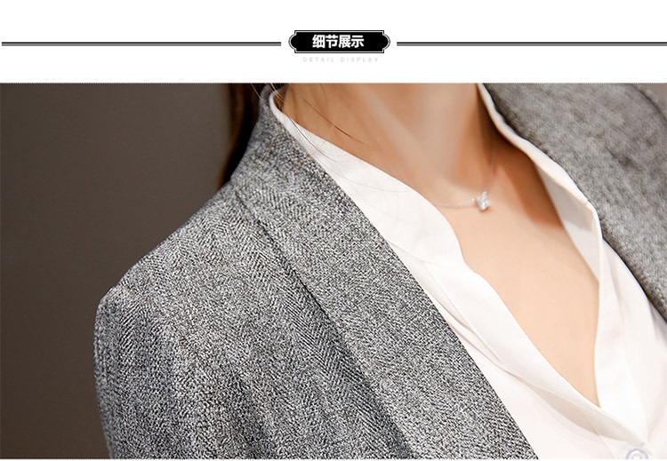 2015秋冬女士亚麻西装外套中长款西装领长袖职业女装修身百搭职场西装外套女外衣 灰色 XL