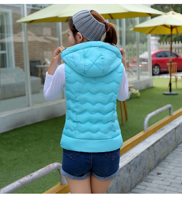YN2015秋冬新款韩版印花短款羽绒服女马甲轻薄立领连帽背心羽绒棉外套 红色 XL