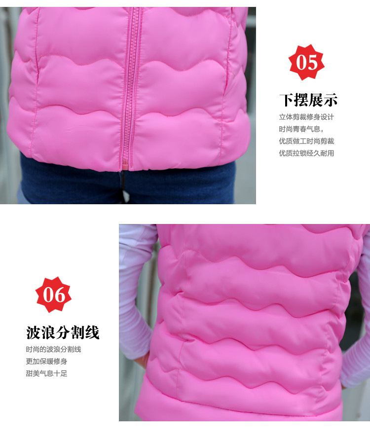YN2015秋冬新款韩版印花短款羽绒服女马甲轻薄立领连帽背心羽绒棉外套 红色 XL