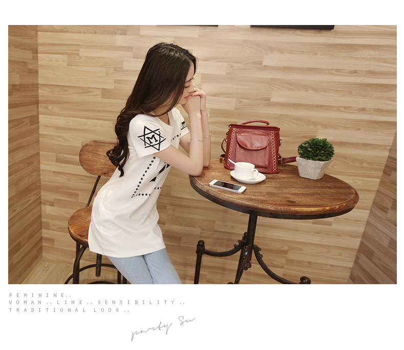 E·P茵芭兰2015夏装女装时尚字母印花短袖T恤YS5602 白色 XL
