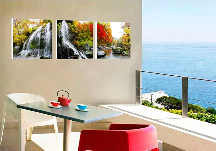 
                                                                                恋之屋   客厅现代简约装饰画风景画冰晶画 卧室壁画无框画三联挂画墙画 秋景 黄金大道 80*80 25MM冰晶玻璃面                